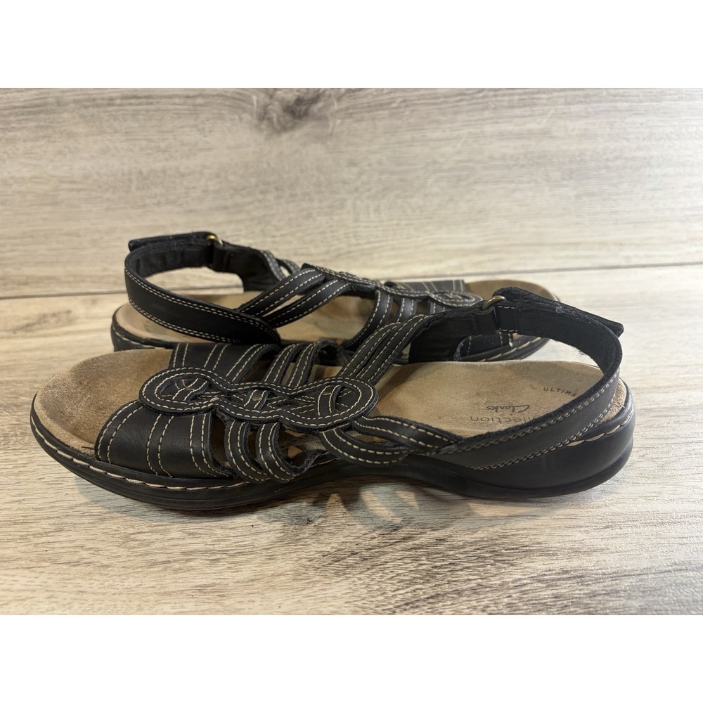 Clarks Collection Women's Leisa Janna Black Leather Open Toe Sandals Size 7.5 - Picture 5 of 8